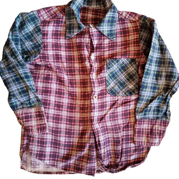 Vintage Boys 8 Shirt 1950's Handmade Flannel Country Button-Up 1OF1 Shadow PLaid - Picture 2 of 6